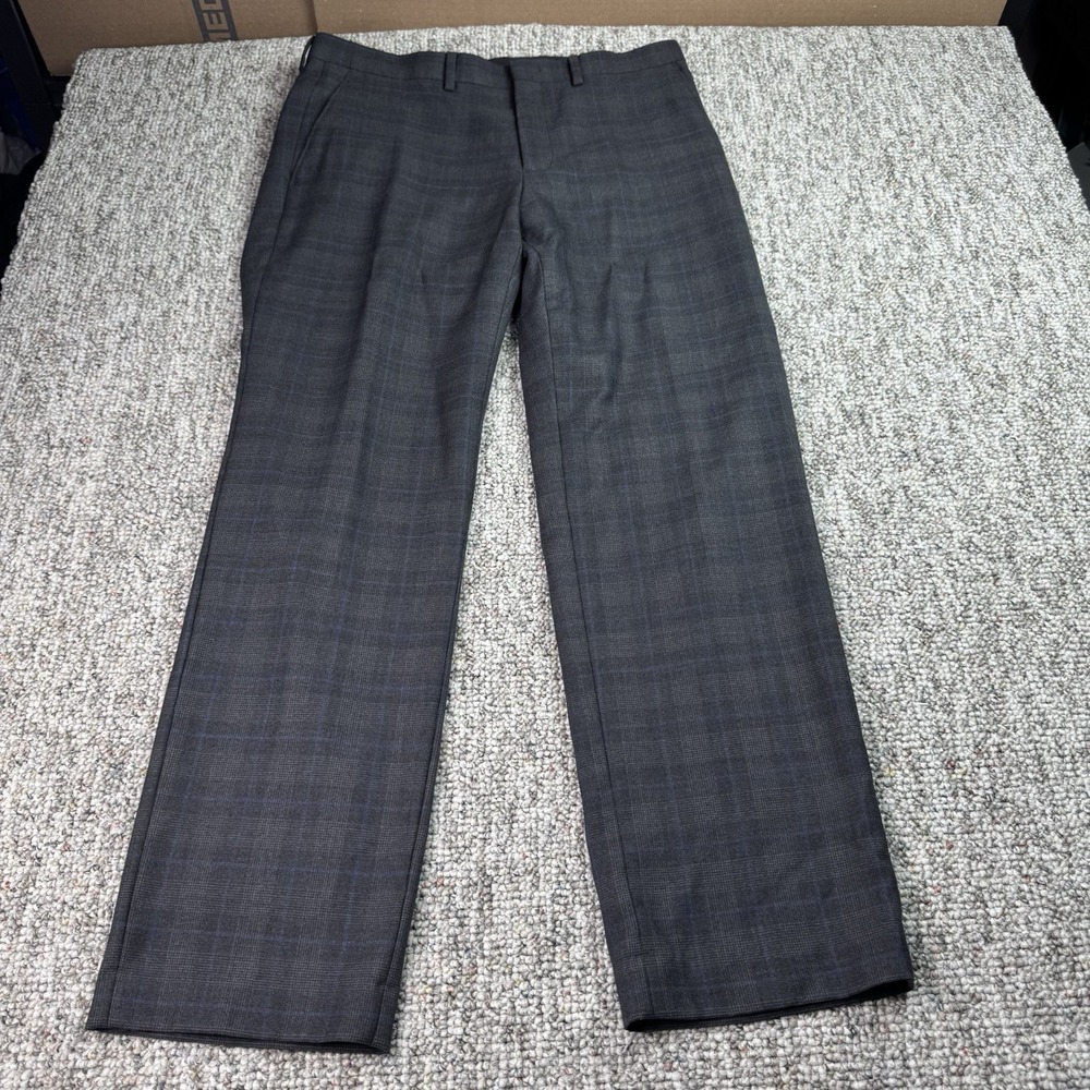 Ryan Seacrest Distinction Pants Mens 34x30 Dress Plaid Check Gray Blue Wool